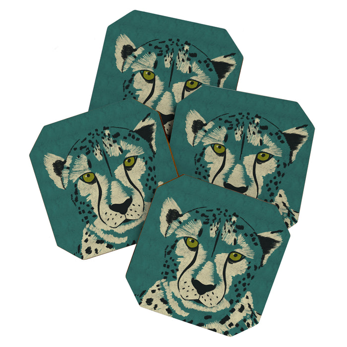 Majestic Cheetah - Bold Wildcat Design with Teal Background Coaster Gallery Image 1
