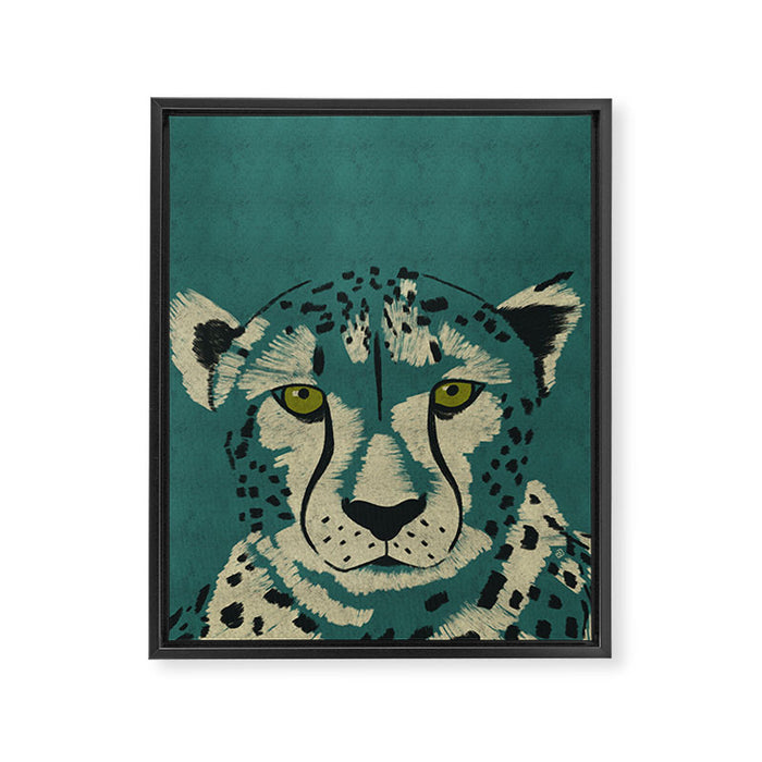 Majestic Cheetah - Bold Wildcat Design with Teal Background Framed Canvas Print Gallery Image 1