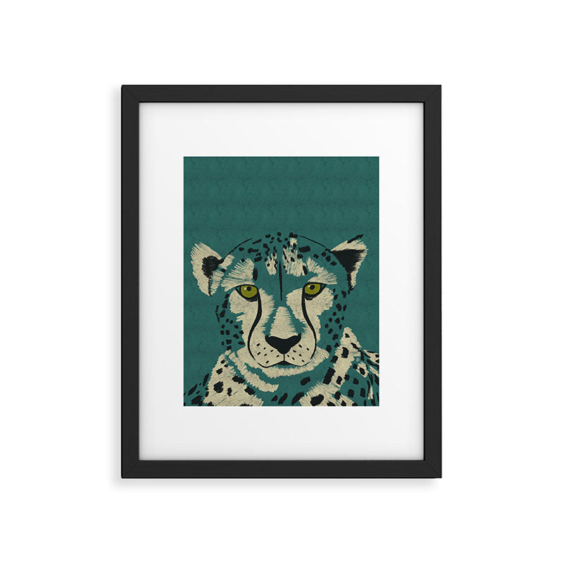 Majestic Cheetah - Bold Wildcat Design with Teal Background Framed Art Print Gallery Image 6