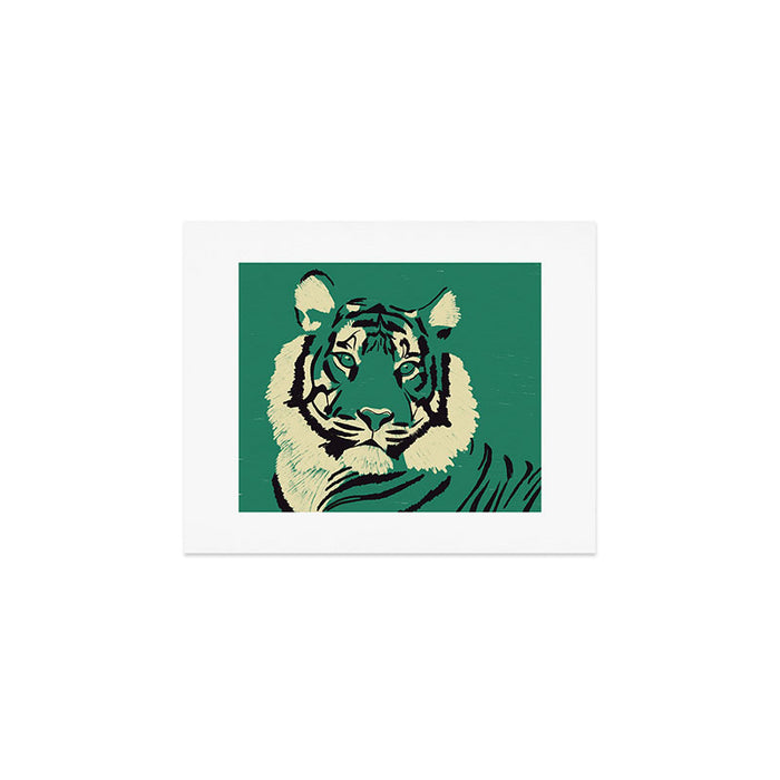 Majestic Tiger - Bold Wildcat Design with Teal Background Art Print Gallery Image 1