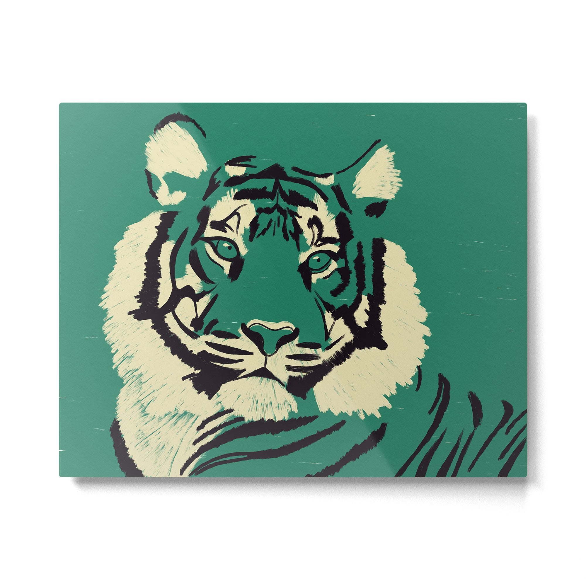 Majestic Tiger - Bold Wildcat Design with Teal Background Metal Print Gallery Image 6