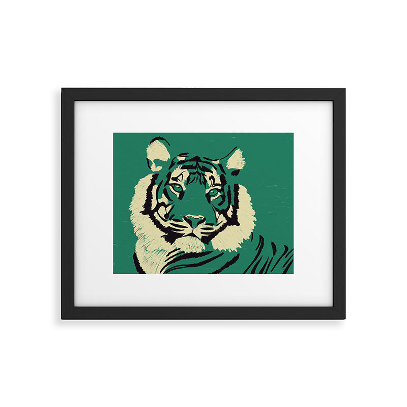 Majestic Tiger - Bold Wildcat Design with Teal Background Framed Art Print Gallery Image 6