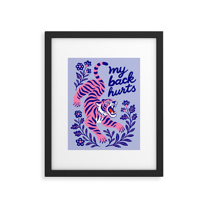 Pink Tiger Illustration - My Back Hurts Framed Art Print Gallery Image 1