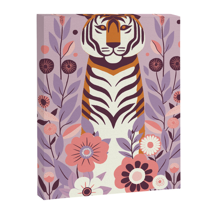 Serene Tiger in Blooming Garden - Pastel Floral Illustration Canvas Print Gallery Image 1