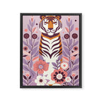 Serene Tiger in Blooming Garden - Pastel Floral Illustration Framed Canvas Print Gallery Image 6