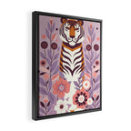 Serene Tiger in Blooming Garden - Pastel Floral Illustration Framed Canvas Print Gallery Image 2