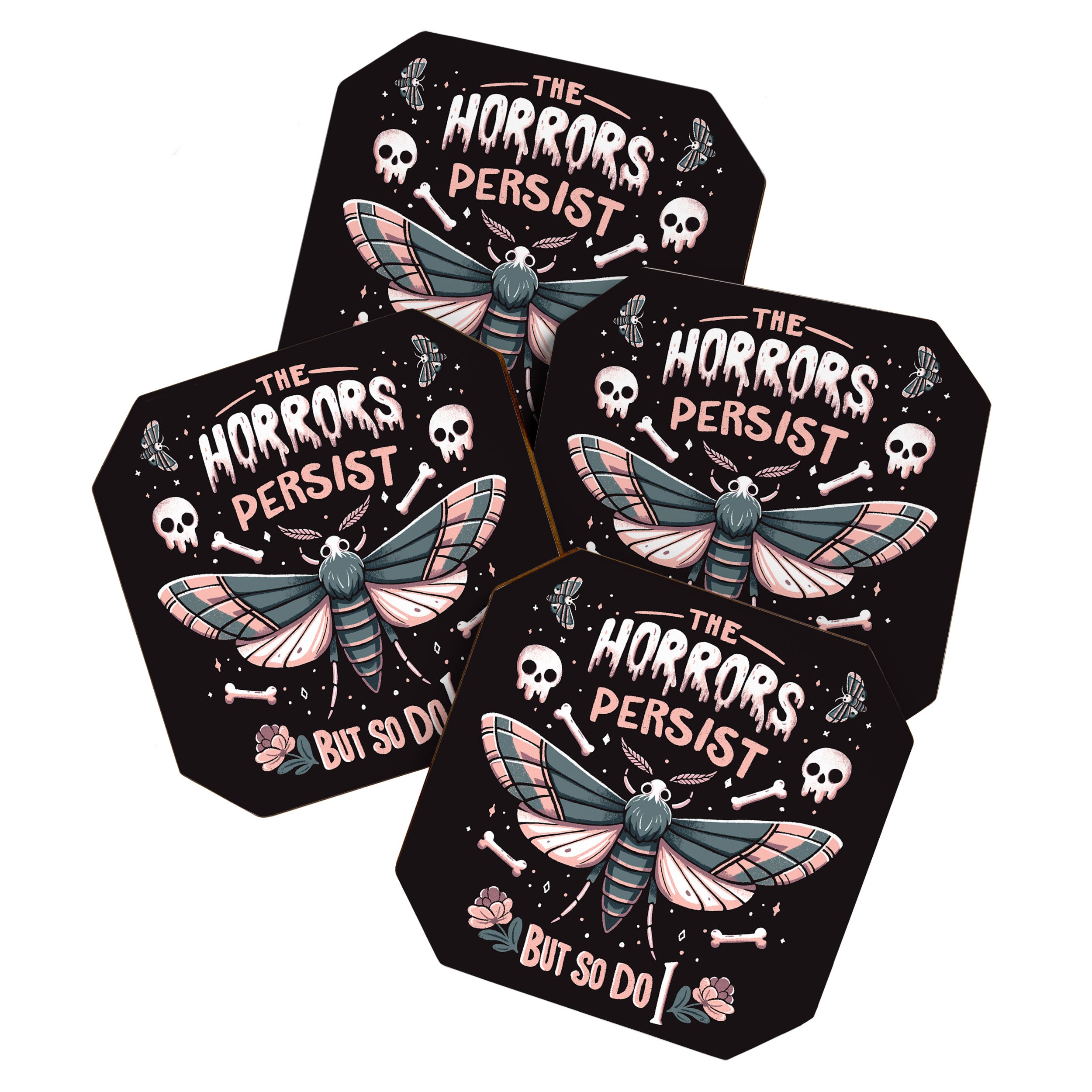The horrors persist but so do I - gothic moth and skull design Coaster Gallery Image 1