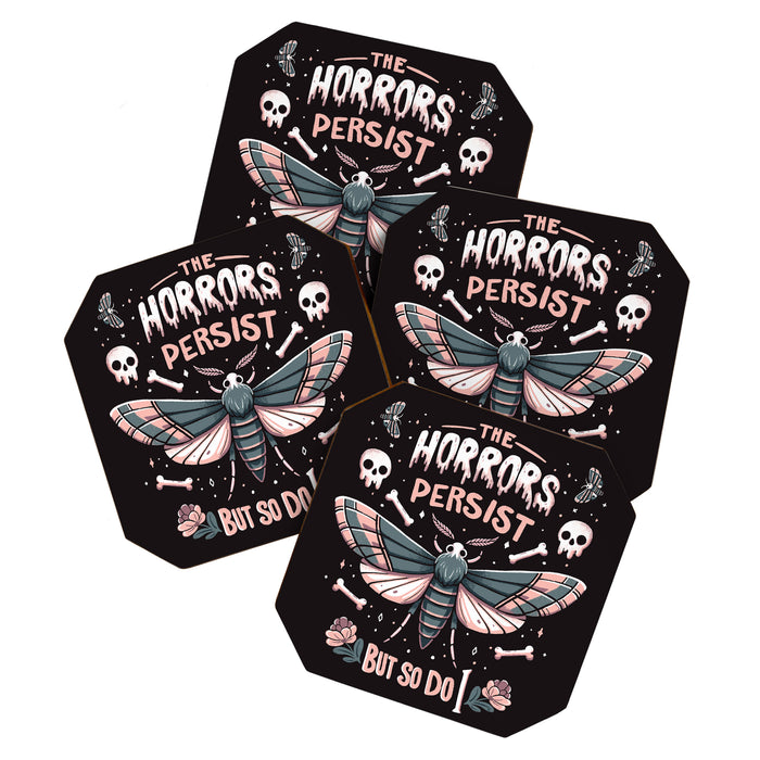 The horrors persist but so do I - gothic moth and skull design Coaster Gallery Image 1