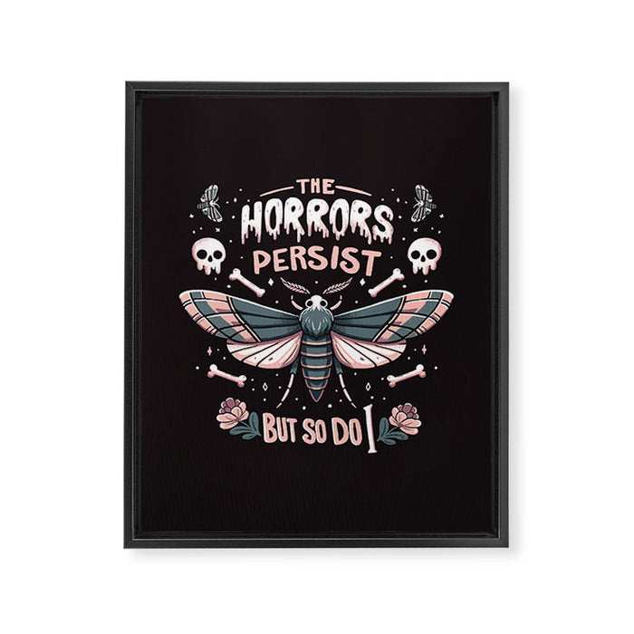 The horrors persist but so do I - gothic moth and skull design Framed Canvas Print Gallery Image 1