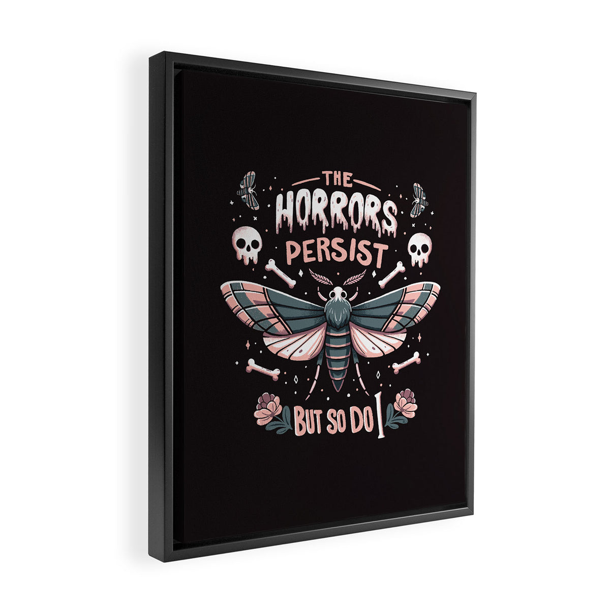 The horrors persist but so do I - gothic moth and skull design Framed Canvas Print Gallery Image 2