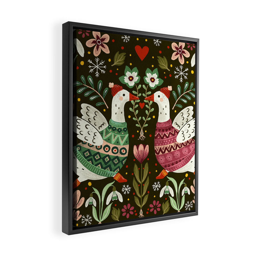 Winter geese in sweaters Framed Canvas Print Gallery Image 2