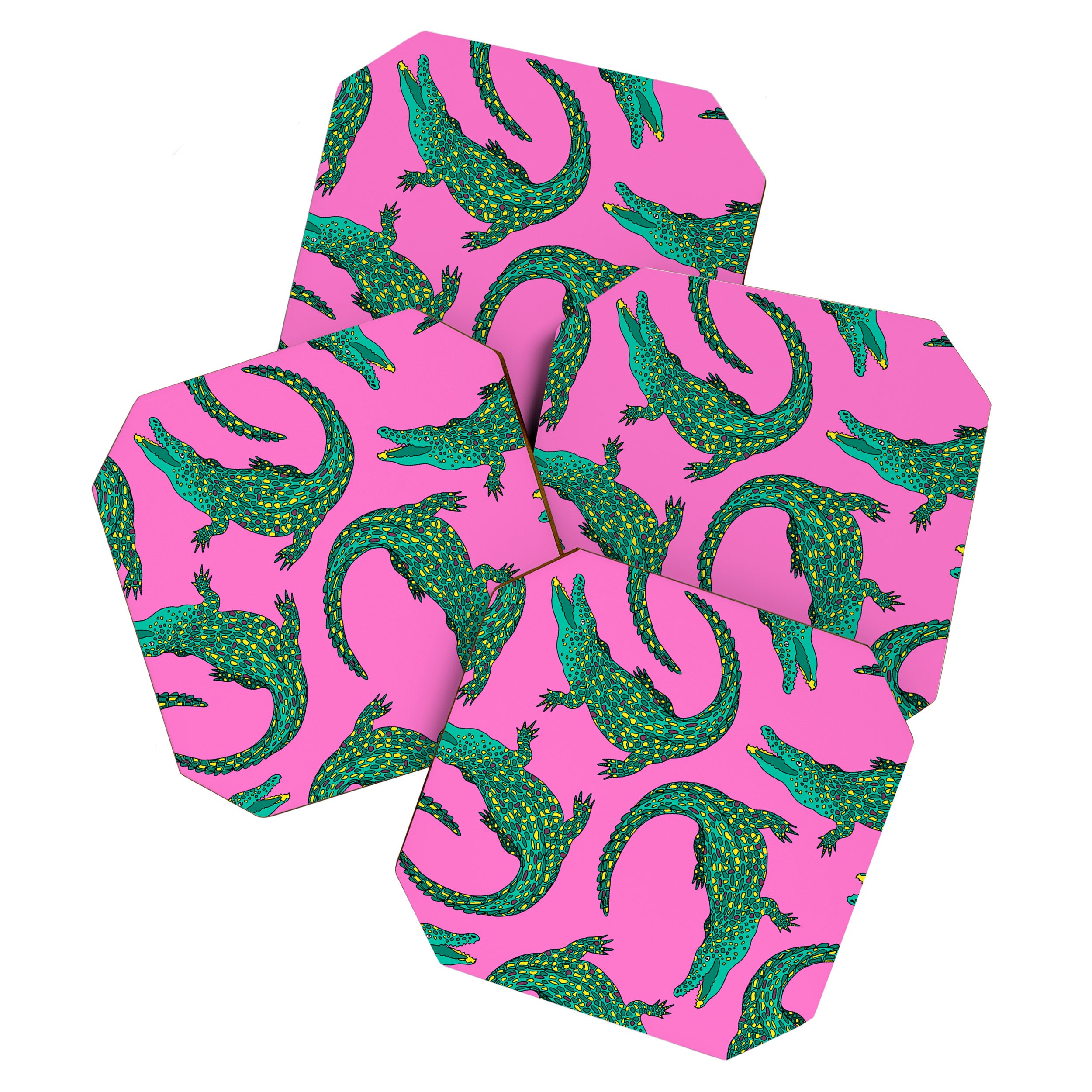 Crocodiles (Pink and Green) Coaster Gallery Image 1