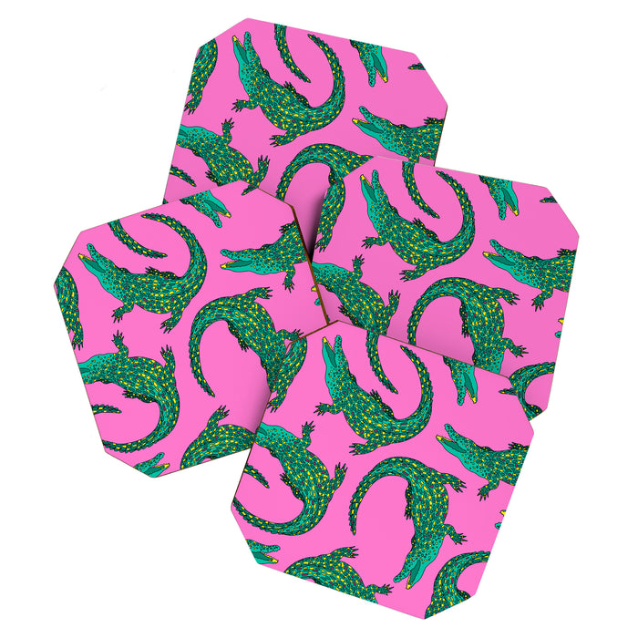 Crocodiles (Pink and Green) Coaster Gallery Image 1