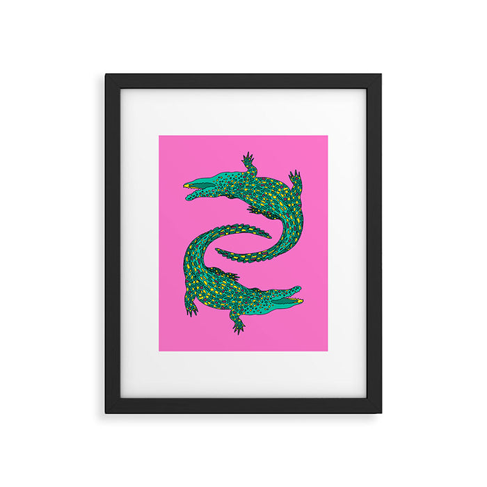 Crocodiles (Pink and Green) Framed Art Print Gallery Image 1