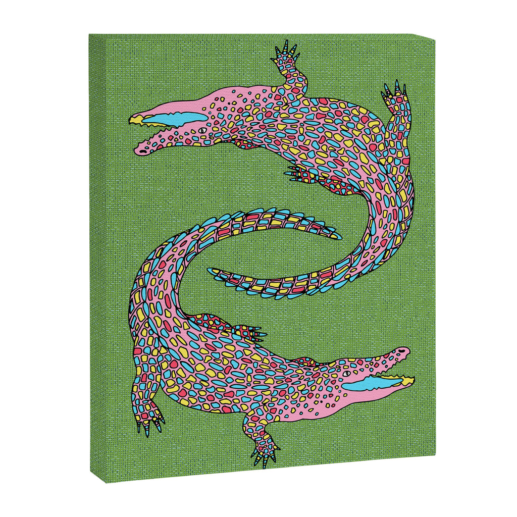 Crocodiles (Textured Green and Pink) Canvas Print Gallery Image 6