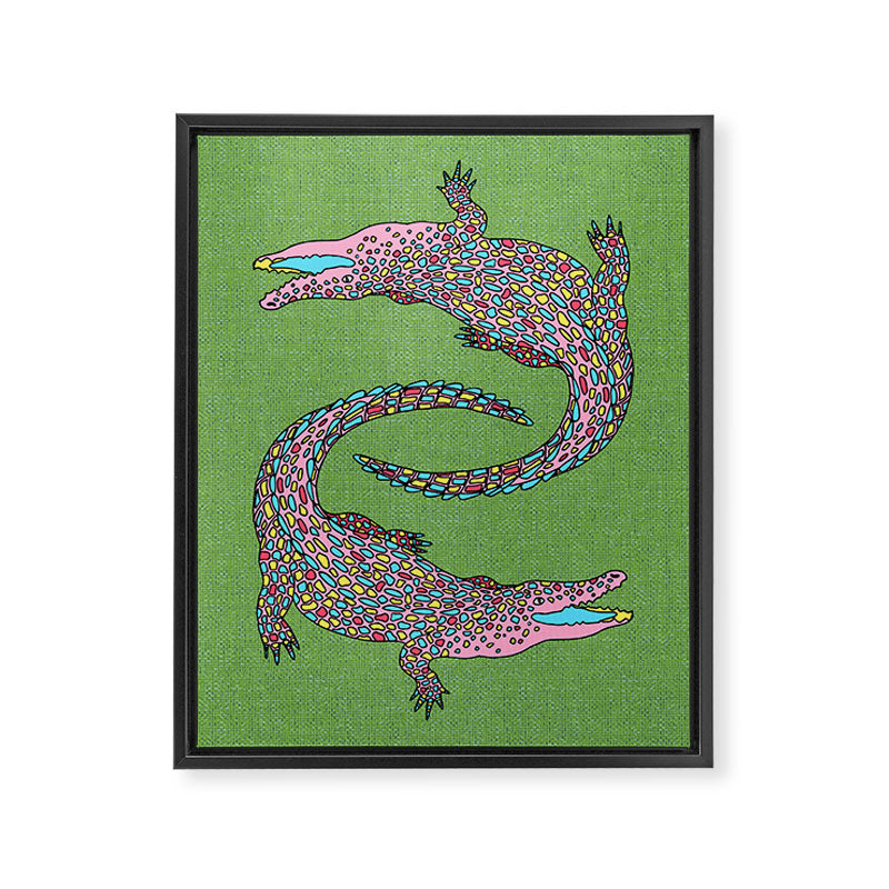 Crocodiles (Textured Green and Pink) Framed Canvas Print Gallery Image 6