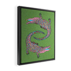 Crocodiles (Textured Green and Pink) Framed Canvas Print Gallery Image 2