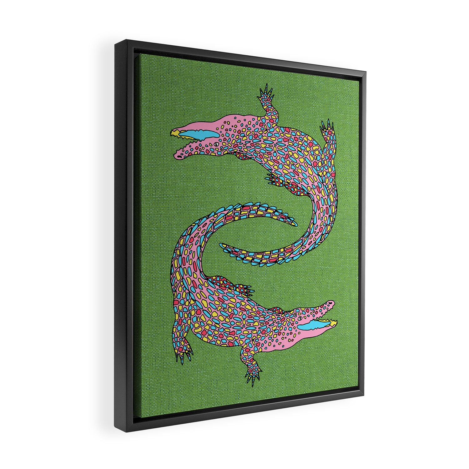 Crocodiles (Textured Green and Pink) Framed Canvas Print Gallery Image 2