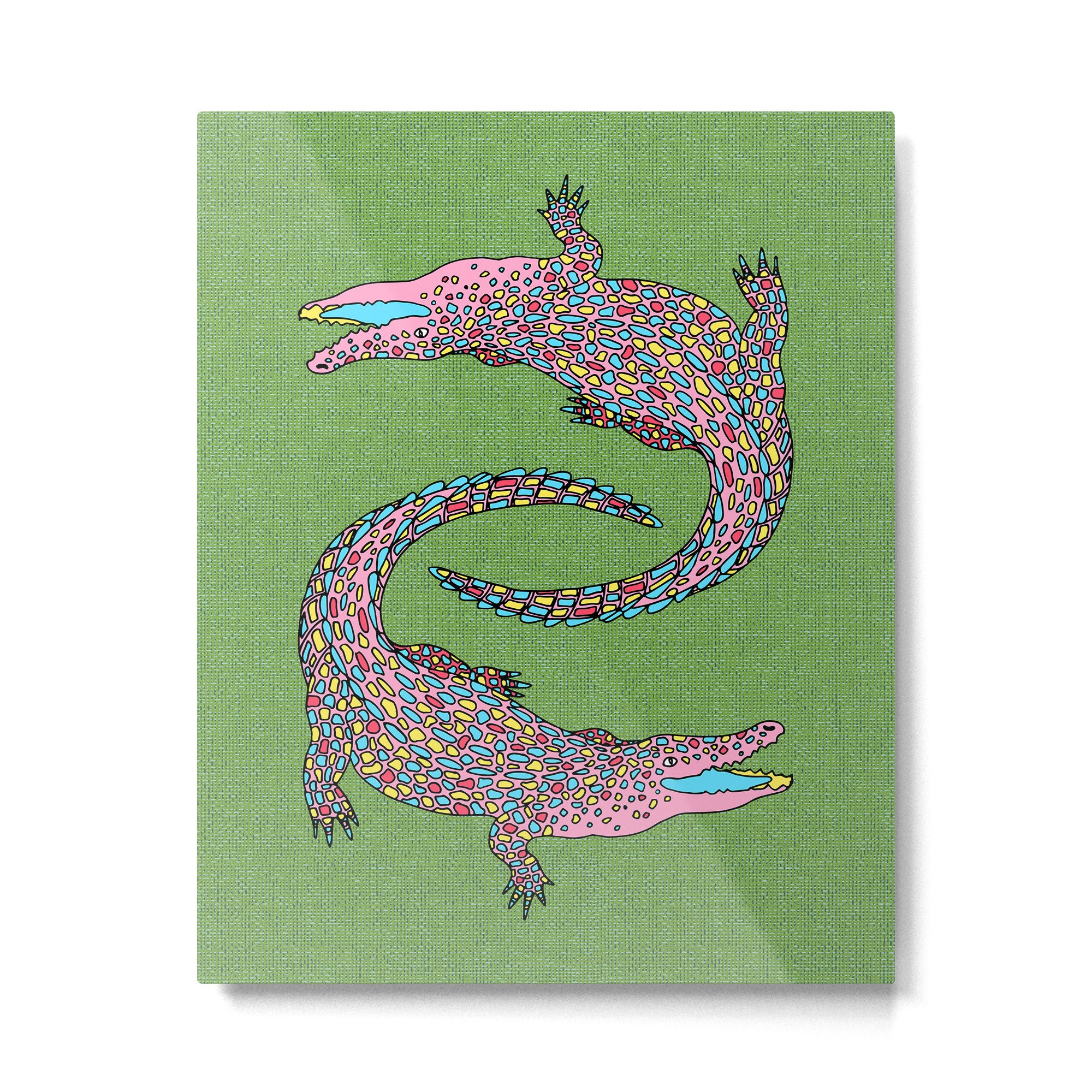 Crocodiles (Textured Green and Pink) Metal Print Gallery Image 4