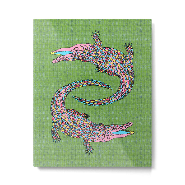 Crocodiles (Textured Green and Pink) Metal Print Gallery Image 1