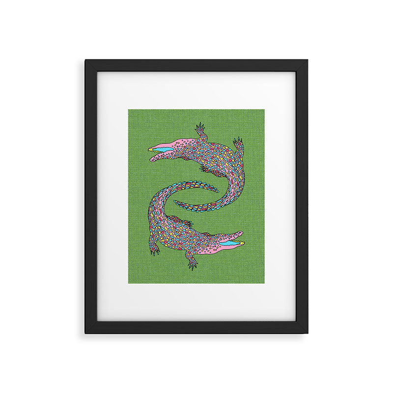 Crocodiles (Textured Green and Pink) Framed Art Print Gallery Image 5