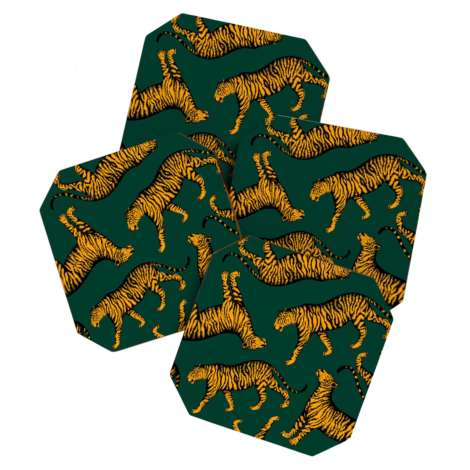 Tigers (Dark Green and Marigold) Coaster Gallery Image 1