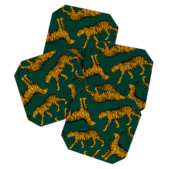 Tigers (Dark Green and Marigold) Coaster Gallery Image 1