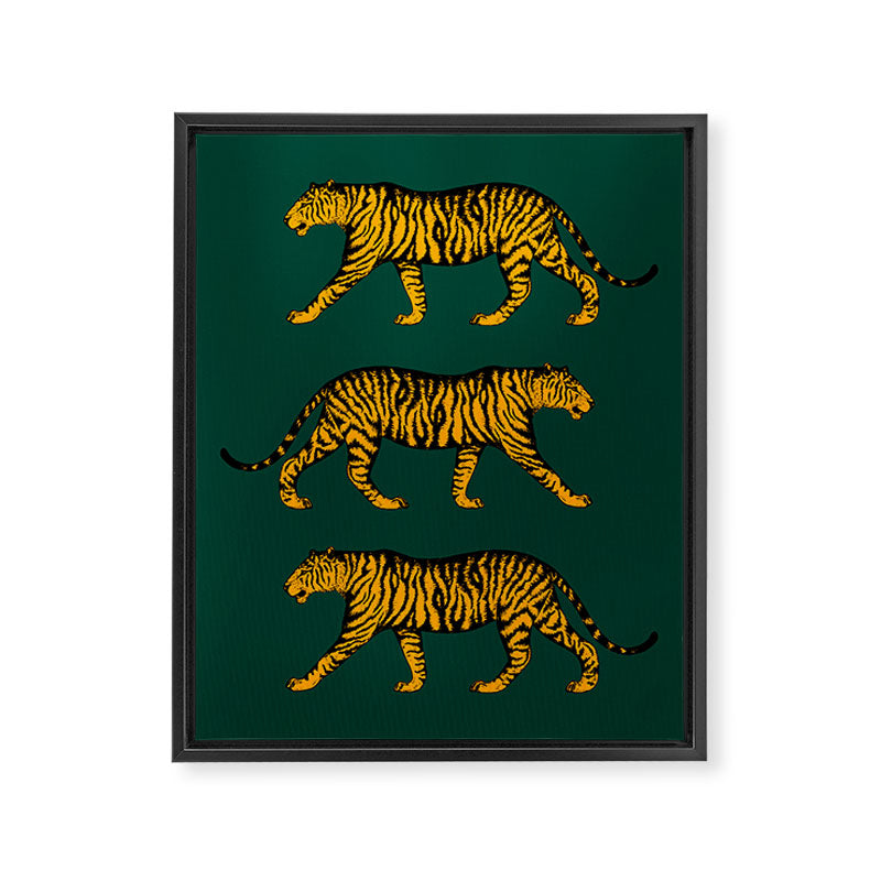 Tigers (Dark Green and Marigold) Framed Canvas Print Gallery Image 6