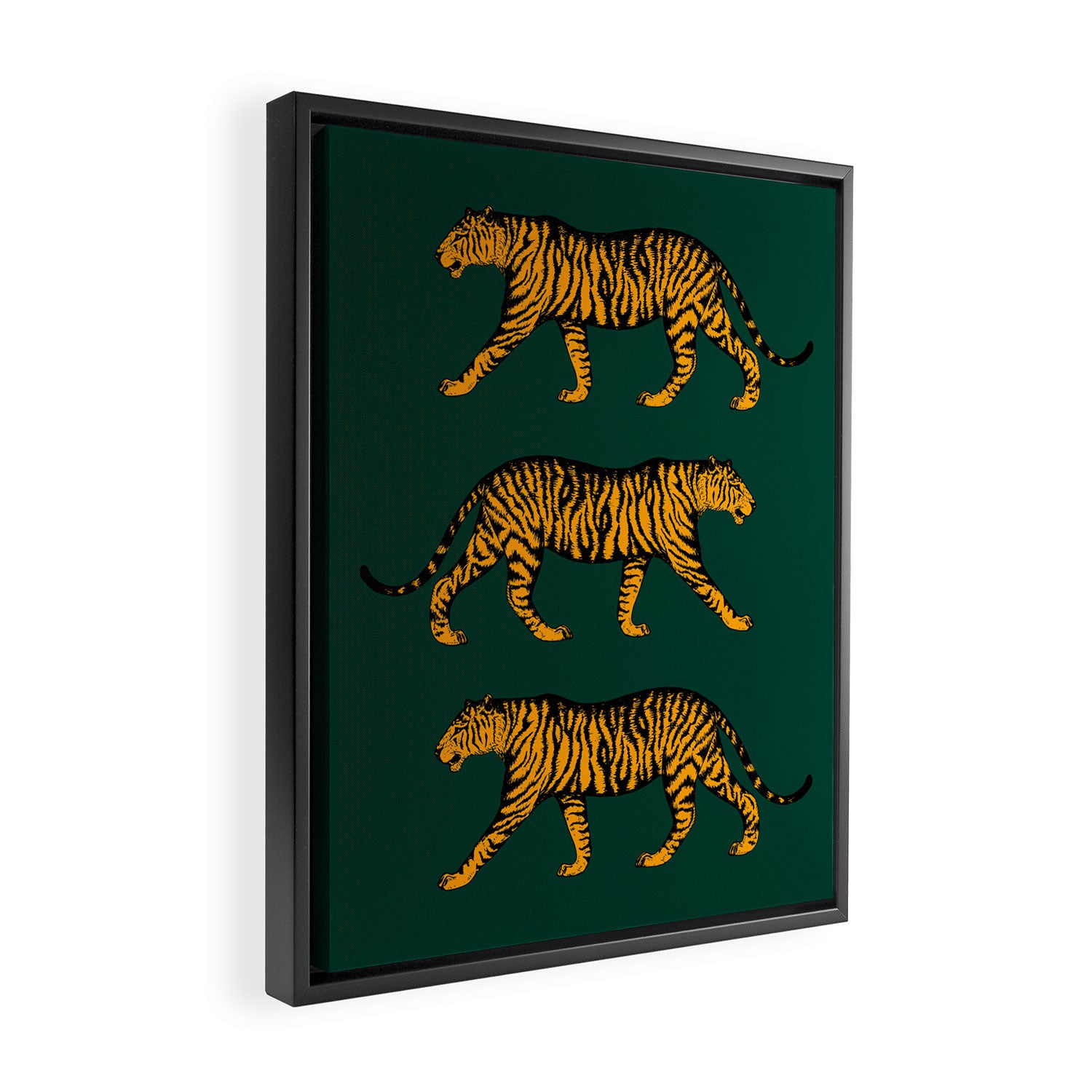 Tigers (Dark Green and Marigold) Framed Canvas Print Gallery Image 2