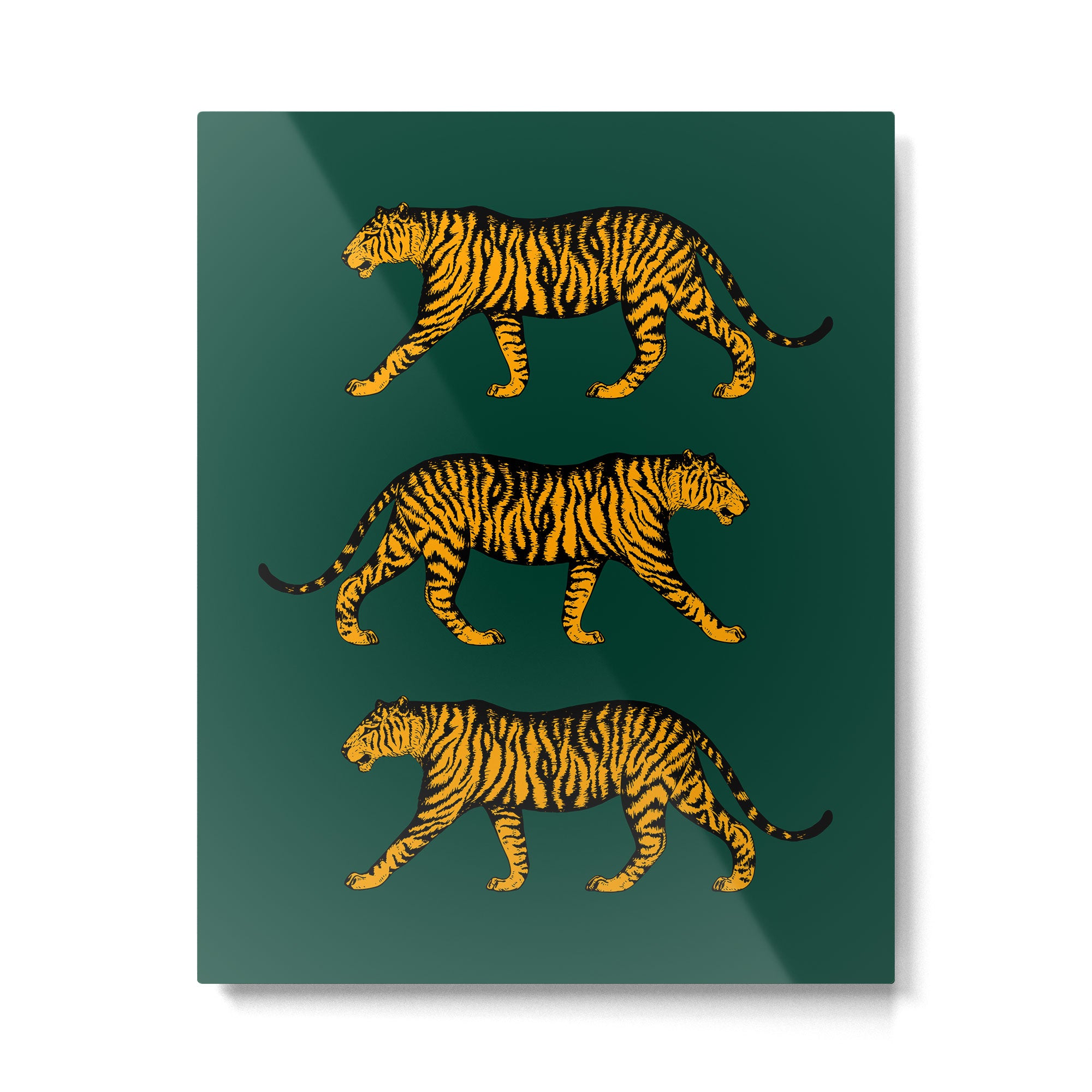 Tigers (Dark Green and Marigold) Metal Print Gallery Image 4