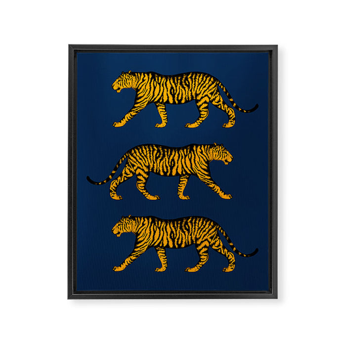 Tigers (Navy Blue and Marigold) Framed Canvas Print Gallery Image 1