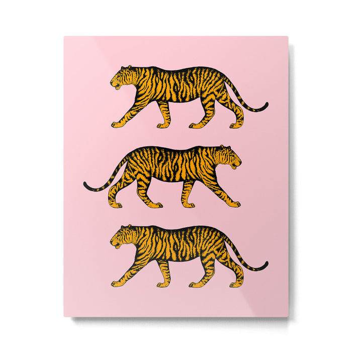 Tigers (Pink and Marigold) Metal Print Gallery Image 1