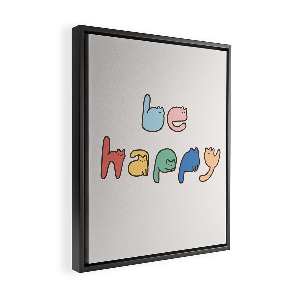be happy cats typo Framed Canvas Print Gallery Image 2