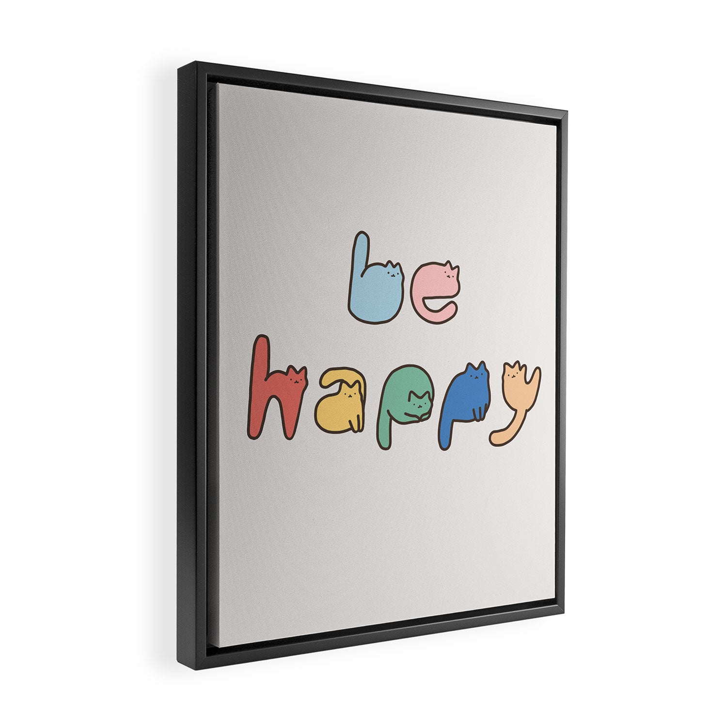 be happy cats typo Framed Canvas Print Gallery Image 2