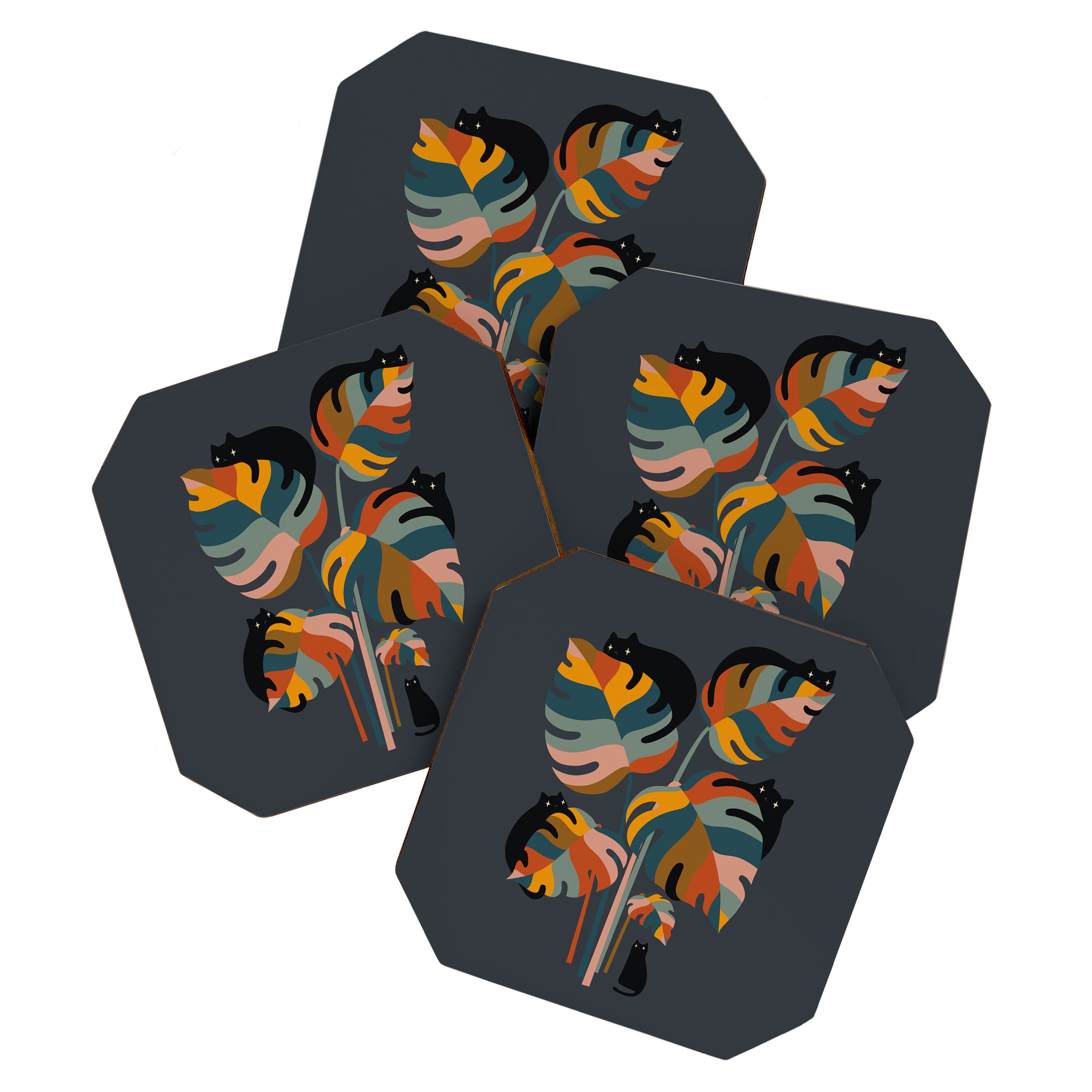 Cat and Plant 11 (Black Cats) Coaster Gallery Image 1