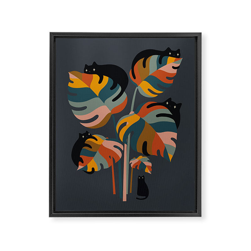 Cat and Plant 11 (Black Cats) Framed Canvas Print Gallery Image 8