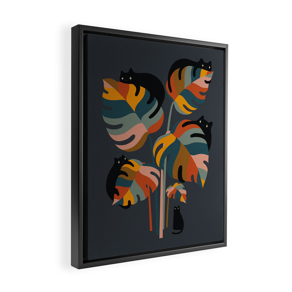 Cat and Plant 11 (Black Cats) Framed Canvas Print Gallery Image 2