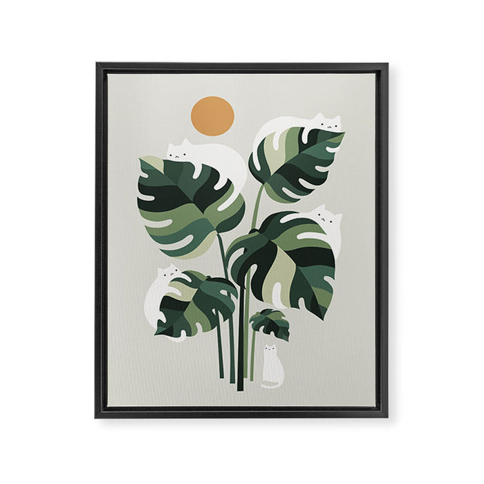Cat and Plant 11 Framed Canvas Print Gallery Image 1