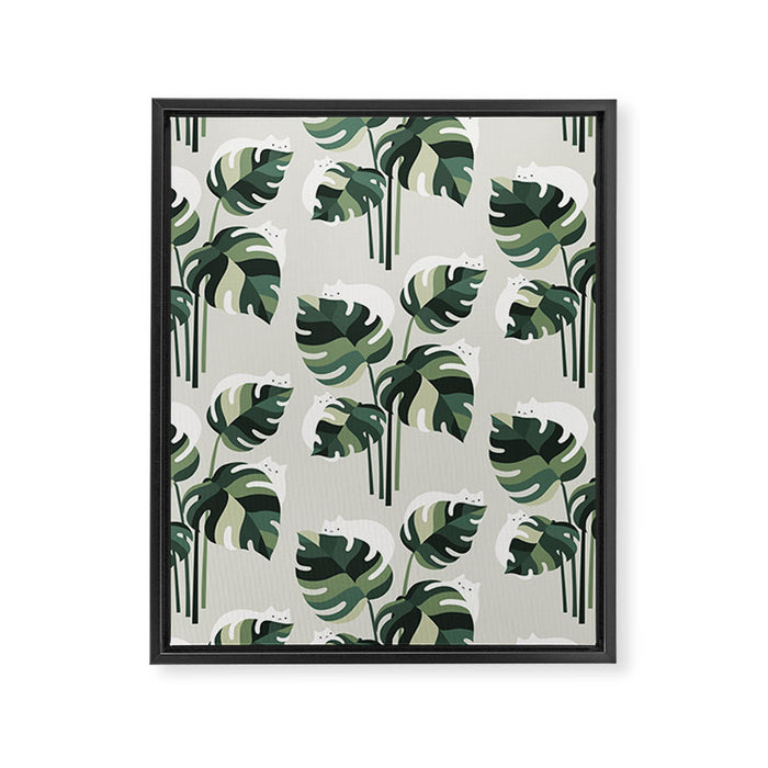 Cat and Plant 11 Pattern Framed Canvas Print Gallery Image 1