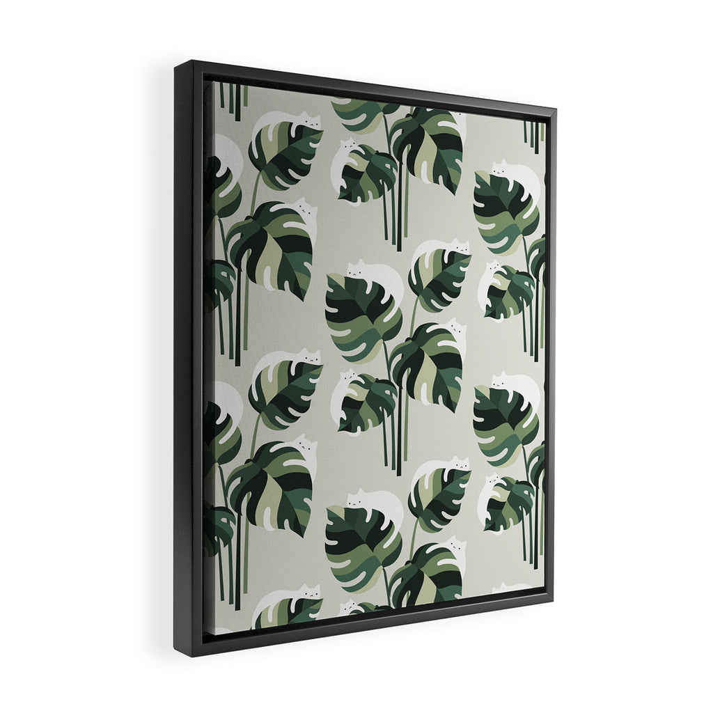 Cat and Plant 11 Pattern Framed Canvas Print Gallery Image 2