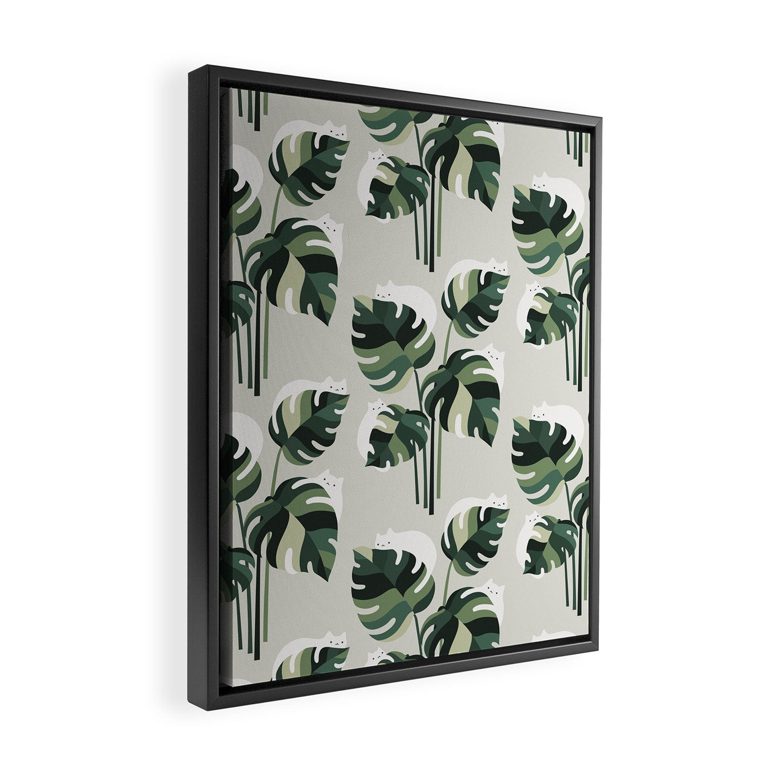 Cat and Plant 11 Pattern Framed Canvas Print Gallery Image 2