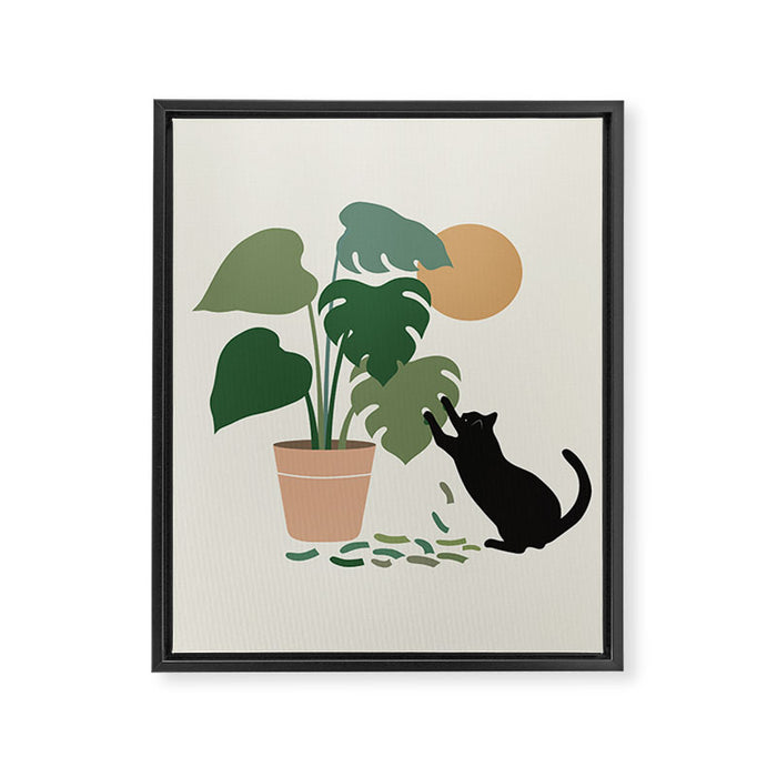 Cat and Plant 13: The Making of Monstera Framed Canvas Print Gallery Image 1