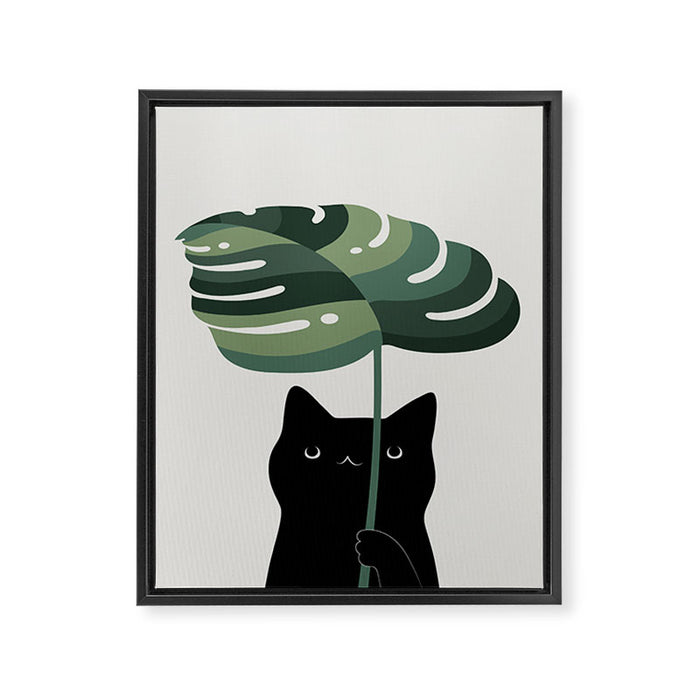 Cat and Plant 16 Framed Canvas Print Gallery Image 1