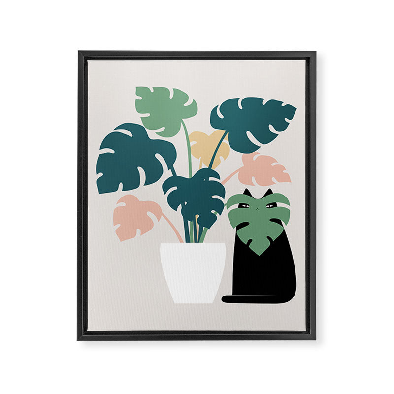 Cat and Plant 21: Leaf Me Alone Framed Canvas Print Gallery Image 6