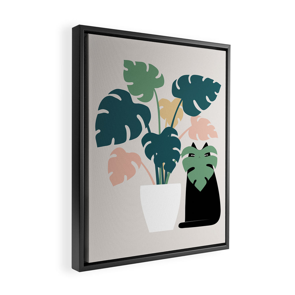 Cat and Plant 21: Leaf Me Alone Framed Canvas Print Gallery Image 2