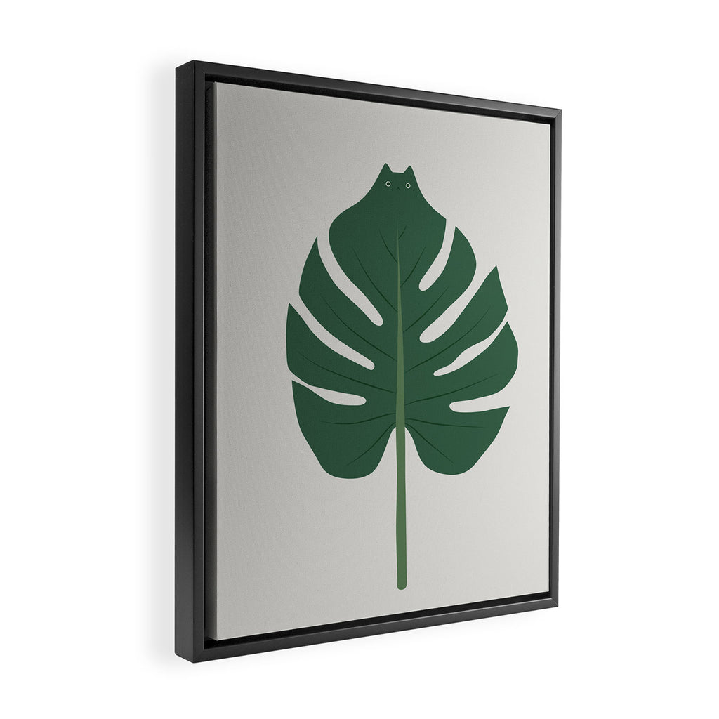 Cat and Plant 24: Meowstera Leaf Framed Canvas Print Gallery Image 2