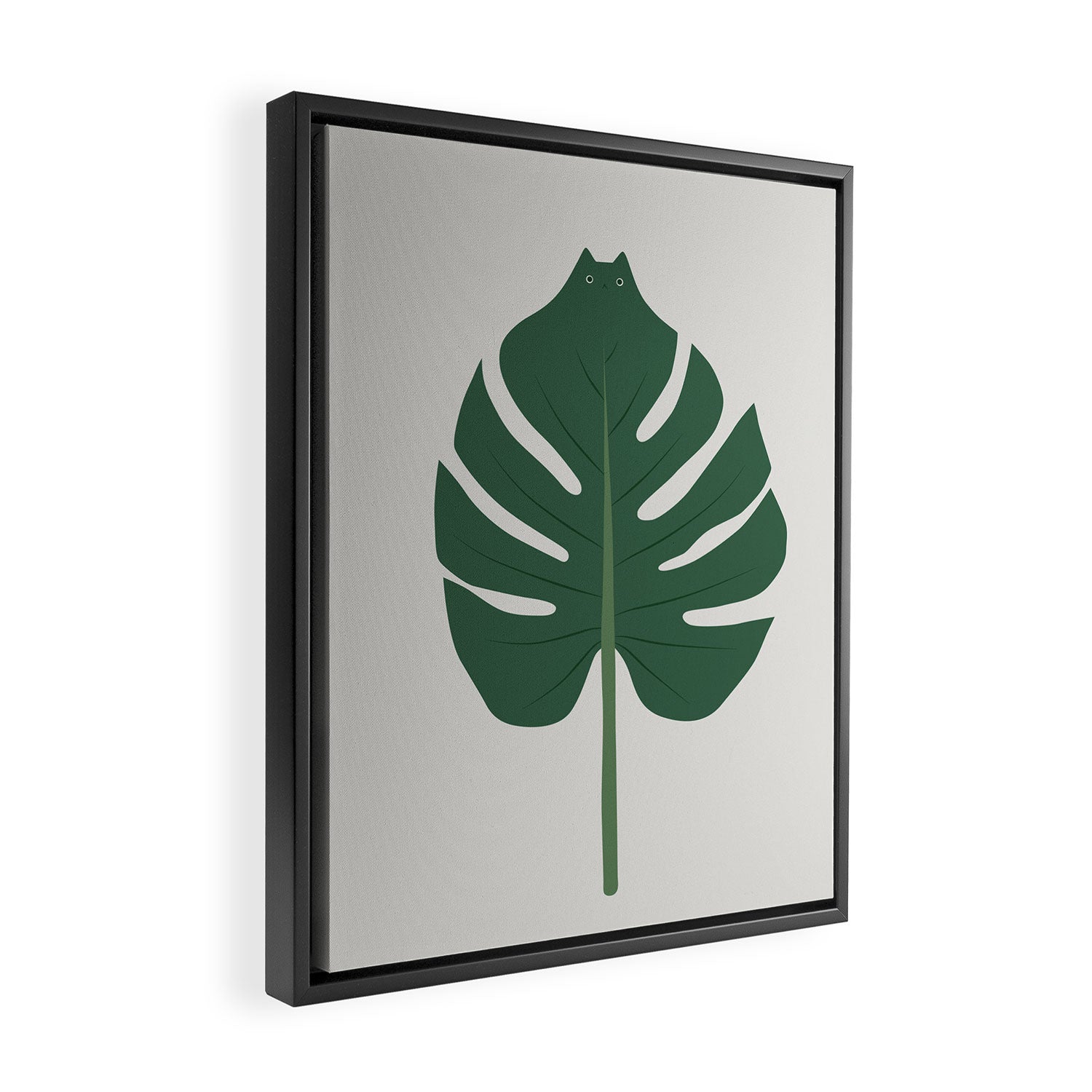 Cat and Plant 24: Meowstera Leaf Framed Canvas Print Gallery Image 2