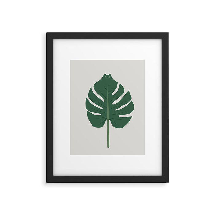 Cat and Plant 24: Meowstera Leaf Framed Art Print Gallery Image 1
