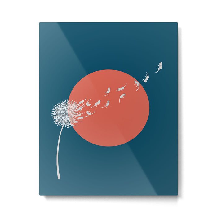 Cat and Plant 25: Cat Dandelion Metal Print Gallery Image 1