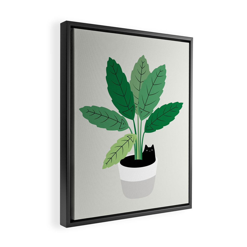 Cat and Plant 28: Something Fishy Framed Canvas Print Gallery Image 2